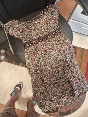 Max Studio Black and Cream Midi Dress with Pink Accents